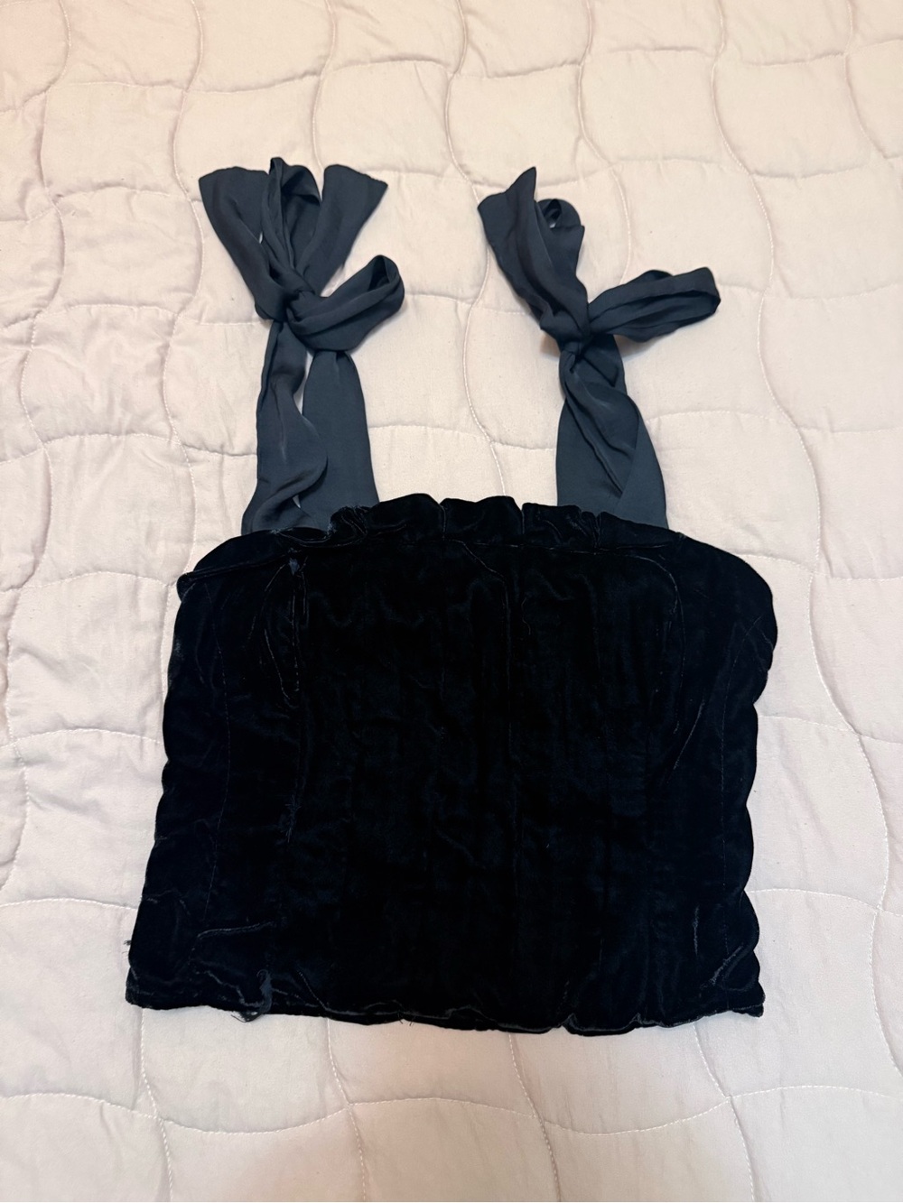 Free People Black Velvet Tie-Strap Crop Top